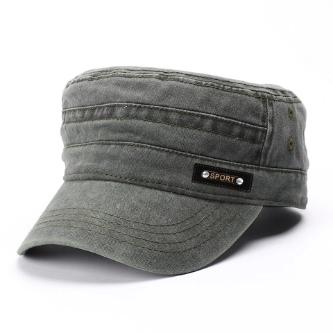 Berretto Cadetto Cotone Lavato Vintage Cappello Militare Cima Piatta Sport All Aperto Protezione Solare Regolabile Per Uomini