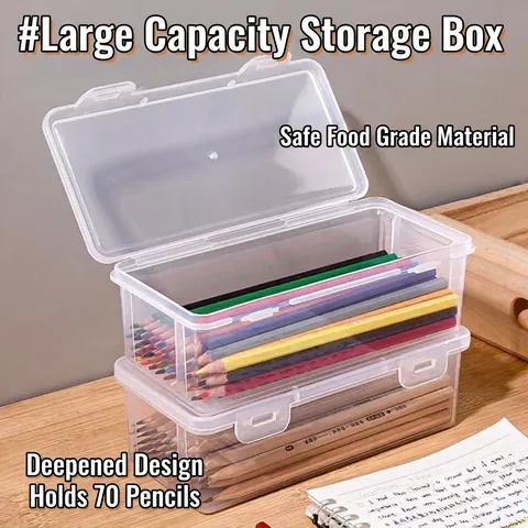 Transparent Pencil Case Plastic Stackable Desktop Storage Box Large Capacity Minimalist Portable Stationery Holder Students Office