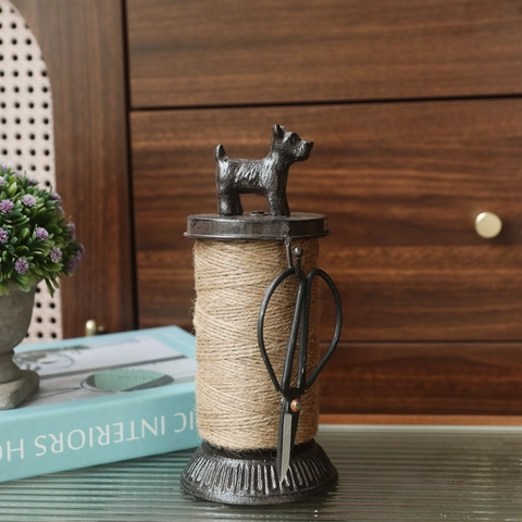 Vintage Gietijzeren Touwhouder Met Hennep Touw En Schaar Hond Vogel Topper Huisdecoratie Decoratieve Ambachtelijke Organisator
