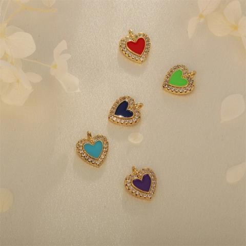 Heart Charms Pendants Copper Gold Plated Zirconia Enamel DIY Jewelry Making Accessories Elegant Small