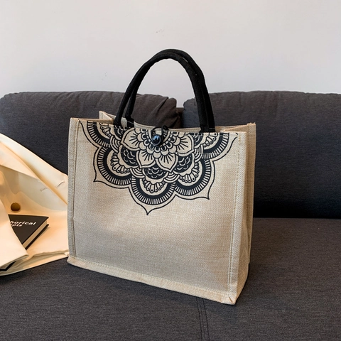 Borsa Tote Grande Da Donna In Cotone E Lino Con Stampa Mandala Borsa A Tracolla Etnica Bohémien Per Uso Quotidiano