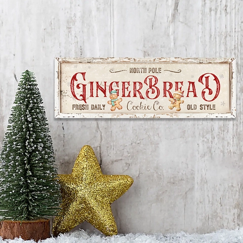 Christmas Hanging Sign Wooden Plaque Gingerbread Cookie Co Vintage Wall Decor Festive Home Ornament Rectangular