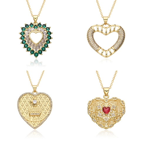 Copper Zirconia Heart Pendant Necklace For Women Elegant Gold Plated Clavicle Chain Fashion Jewelry Accessory Gift