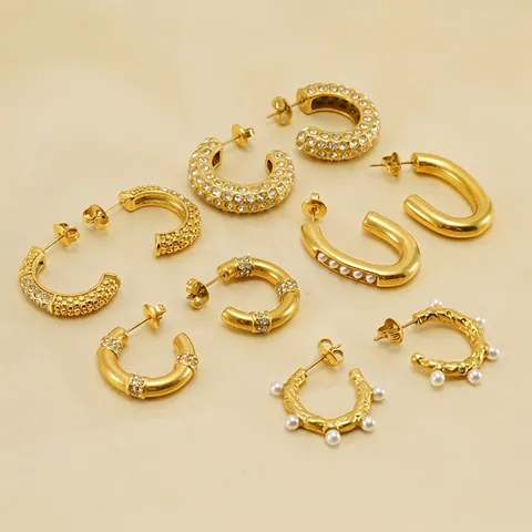 Orecchini A Cerchio Geometrici Vintage In Acciaio Inossidabile Placcato Oro 18K Con Strass E Künstliche Perle Sintetiche