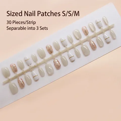 Handmade Cat Eye Press On Nails Minimalist Short Ballet White Gold Glitter Nail Patches For Women Manicure Decor