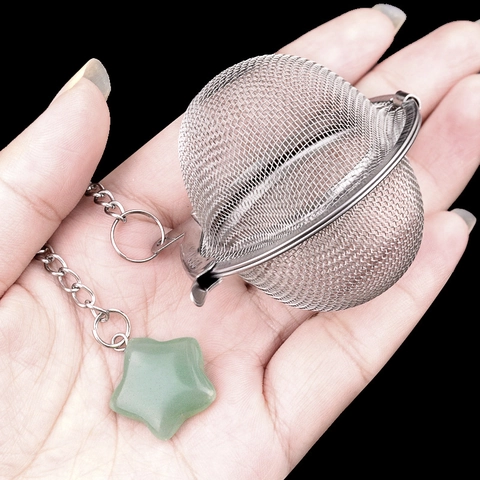 Infusor De Té Bola 304 Acero Inoxidable Colador De Malla Con Colgante De Estrella De Piedra De Cristal Natural Gancho
