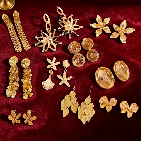 Vintage Koperlegering Oorbellen Bloem Blad Kwastje Geometrische Mode Sieraden Met Zilveren Oorsteker Voor Dames