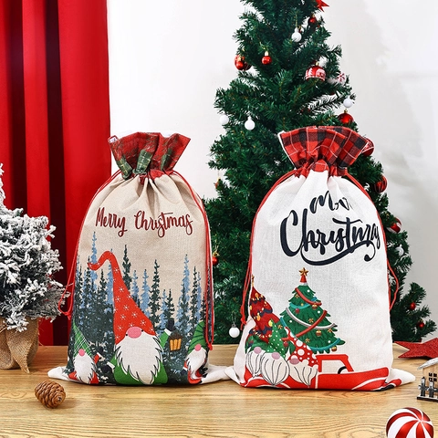 Sacchetti Regalo Di Natale Coulisse Tela Di Sacco Gnomo Camion Rosso Stampato Festa Vacanze