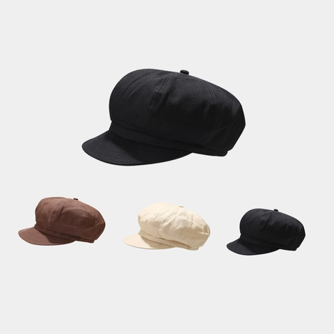 Vintage Newsboy Cap Cotton Octagonal Hat Solid Color Breathable Sun Protection Adjustable Cabbie Painter Hat