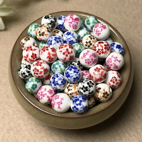 Keramik Lose Perlen Blumenmuster Bedruckt Rund Zwischenperlen Für DIY Schmuckherstellung Halsketten Armbänder Haarnadeln Vintage Chinesischer Stil