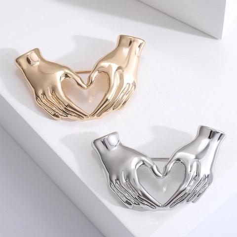 Hand Hart Gebaar Broche Legering Eenvoudige Hartvorm Pin Vintage Stijl Woon-Werkverkeer Kleding Accessoires Voor Vrouwen