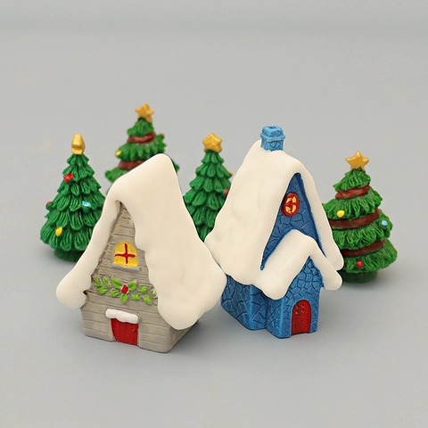 Miniatur Weihnachts Haus Und Baum Harz Schnee Hütte Tischdekoration DIY Urlaub Mikro Landschaft Ornamente