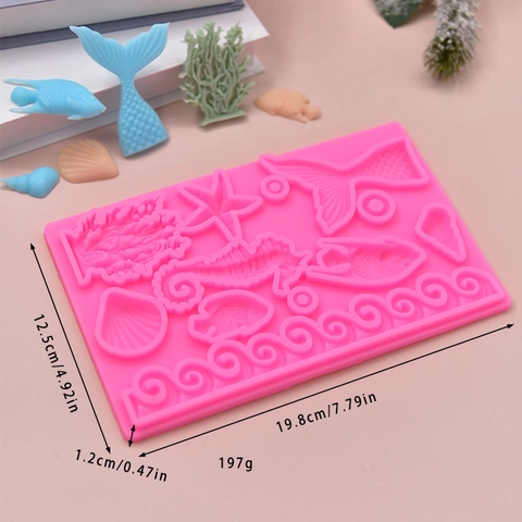Ocean Theme Silicone Mold Mermaid Tail Seahorse Starfish Shell Designs For Fondant Chocolate Cake Decorating DIY Craft