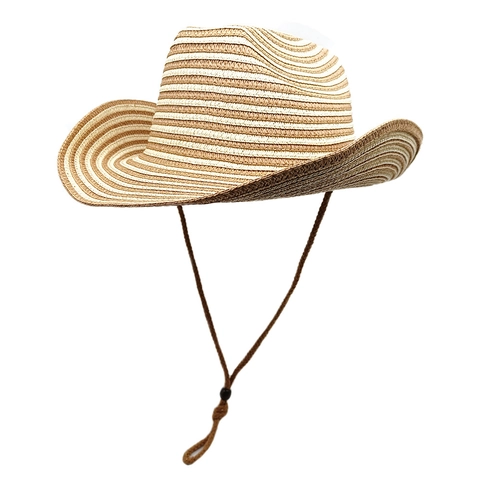 Cappello Da Cowboy In Paglia A Righe Tesa Larga Protezione Solare Traspirante Cappello Da Sole Da Spiaggia Estivo Con Cordino Regolabile