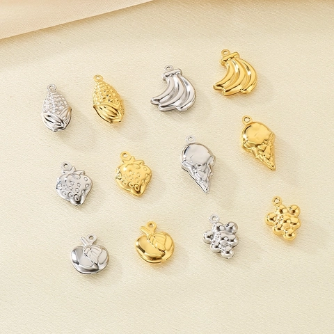 Ciondoli In Acciaio Inossidabile Frutta Cibo Cavi Charms Per Gioielli DIY Collana Bracciale Mela Fragola Mais