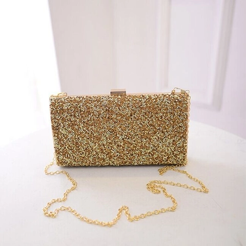 Pochette Da Sera Con Strass Donna Paillettes Glitter Festa Matrimonio Borsa Con Catena In Metallo Tracolla Guscio Rigido