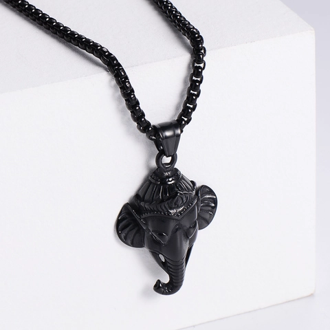 Collar Con Colgante De Cabeza De Elefante Ganesha Acero Inoxidable 304 Estilo Retro Religioso Hip Hop Para Hombres