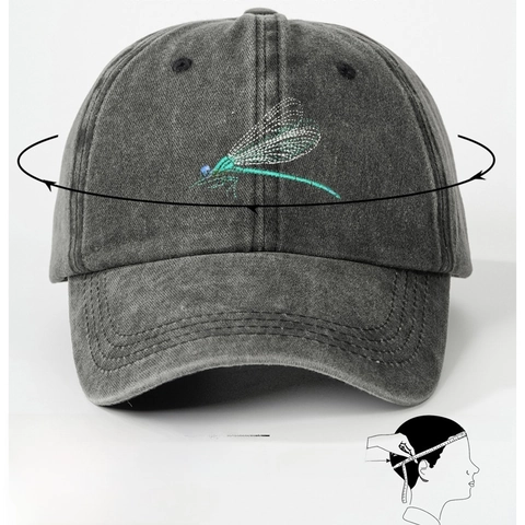 Dragonfly Embroidery Washed Cotton Baseball Cap For Men Women Vintage Distressed Adjustable Outdoor Casual Sun Hat
