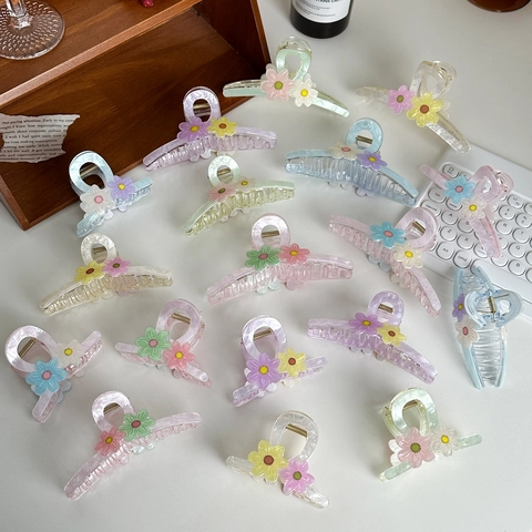 Flower Hair Claw Clip Acrylic Marble Sweet Floral Hairpin For Women Versatile French Style Hair Accessories