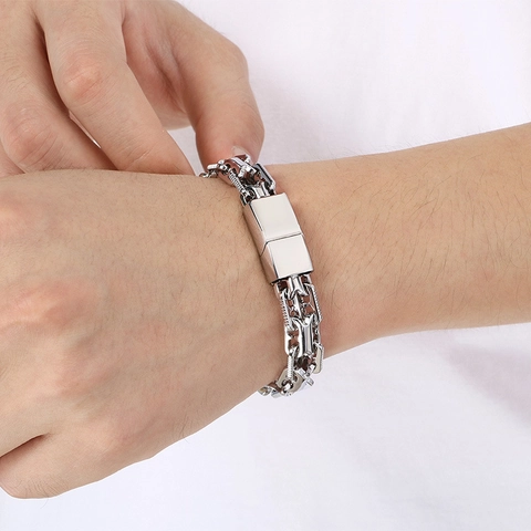 Bracciale A Catena Pesante In Acciaio Inossidabile Per Uomo Stile Punk Industriale Retrò H-Link Biker Rock Gioielli