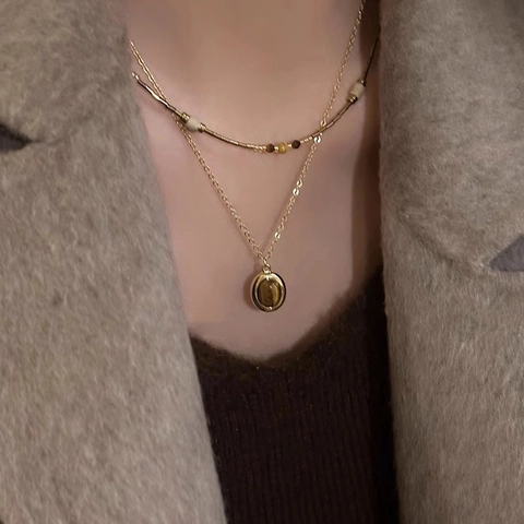 Collana Vintage Francese Con Pendente Ovale In Occhio Di Tigre Per Donna Gioielli In Rame Retrò Lusso
