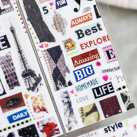 Retro Pop Art Nail Stickers Ultra Thin Matte Transparent Adhesive Decals Vintage Newspaper Collage Style DIY Manicure Decor