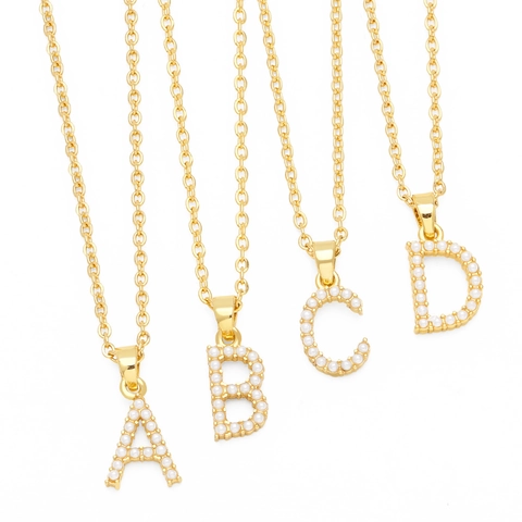 Collana Con Pendente Lettera Iniziale Rame Placcato Oro Con Künstliche Perle Sintetiche Catena Da Clavicola Per Donna Moda