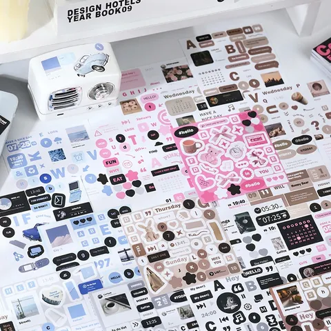 Retro INS Dekoratives Aufkleberbuch Beschichtetes Papier DIY Journal Scrapbooking Collage Material Englische Sätze Ästhetik