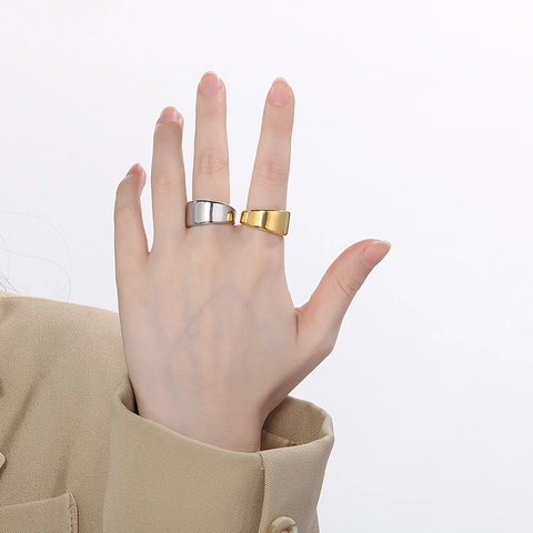 Anello Aperto Minimalista In Acciaio Inossidabile Fascia Larga Lucido Geometrico Regolabile Gioielli Per Uomini Donne
