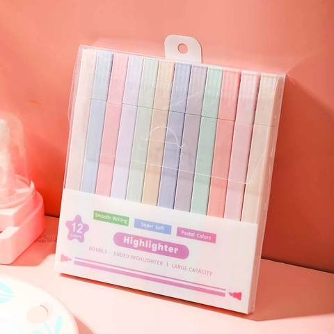 Evidenziatori Pastel Punta A Scalpello Colori Macaron Grande Capacità Per Diario Scuola Ufficio Cancelleria Plastica
