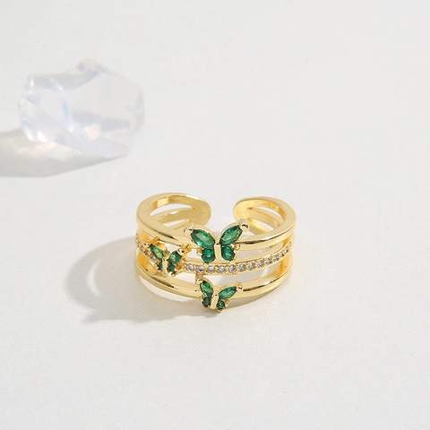 Schmetterling Verstellbarer Ring Messing Vergoldet Mit Bunten Zirkonia Zierlicher Trendiger Modeschmuck Für Frauen
