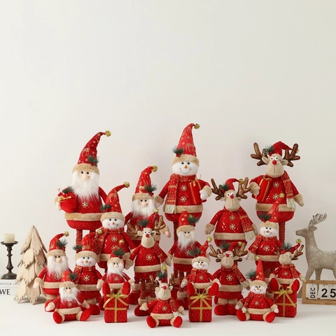 Christmas Plush Doll Santa Snowman Reindeer Ornament Red Gold Sequin Cloth Telescopic Leg Holiday Home Decoration Xmas Gift