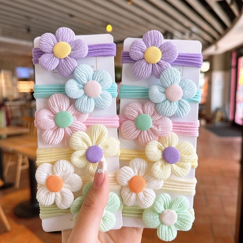Élastiques À Cheveux Enfants Fleurs En Tissu Nœuds Bandes Élastiques Colorées Scrunchies Doux Pour Filles Accessoires