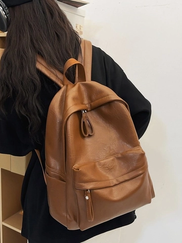 Sac À Dos Cuir PU Grande Capacité Hommes Femmes Style Coréen Ordinateur Portable Voyage École Urbain Simple Rétro Durable