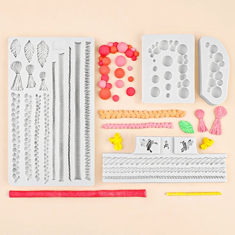 Silicone Fondant Mold Hemp Rope Bowknot Leaf Texture Border Decoration DIY Baking Tool Chocolate Clay Crafting