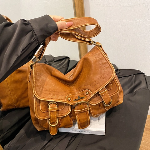 Borsa A Tracolla Vintage In Pelle PU Con Tasche Multiple Grande Capacità Borsa A Spalla Retro Per Donna Quotidiana