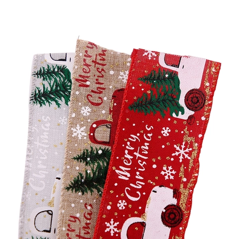 Weihnachtsband Rolle Mit Drahtkante Vintage Lkw Baum Muster Für Feiertags Geschenkverpackung Baumschmuck Party DIY Basteln