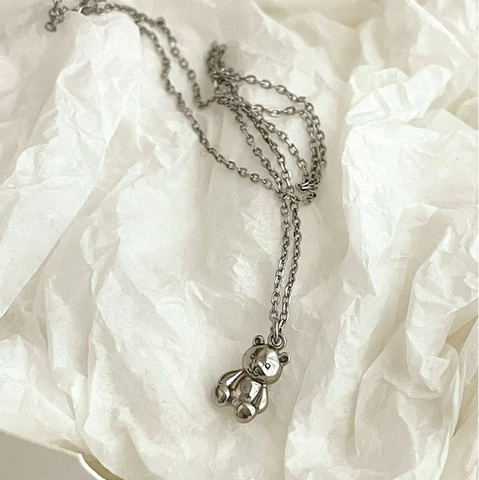 925 Sterling Silver Bear Necklace 3D Sitting Animal Pendant Minimalist Ins Style Elegant Jewelry For Women