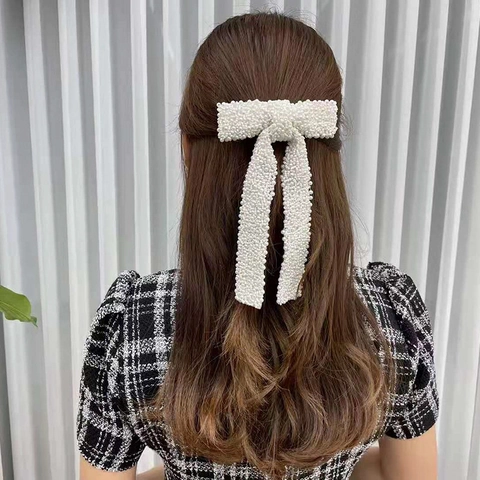 Molletta Per Capelli A Fiocco Con Perline Fatte A Mano Con Nappine Lunghe In Perla Artificial Sintetica Elegante Fermaglio Per Capelli Donna