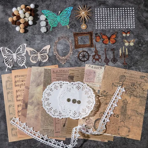 DIY Ita Bag Decoration Kit Vintage Scrapbooking Materials Paper PET Plastic Metal Craft Accessories For Manual Journaling