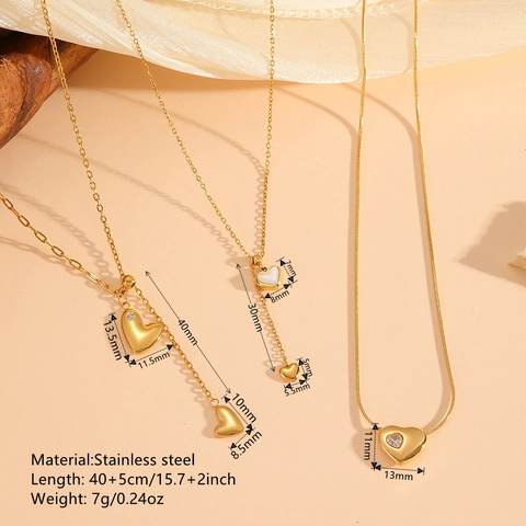 Collana Con Pendente A Cuore In Acciaio Inossidabile Placcato Oro 18K Zircone Scintillante Nappa Per Donna Moda