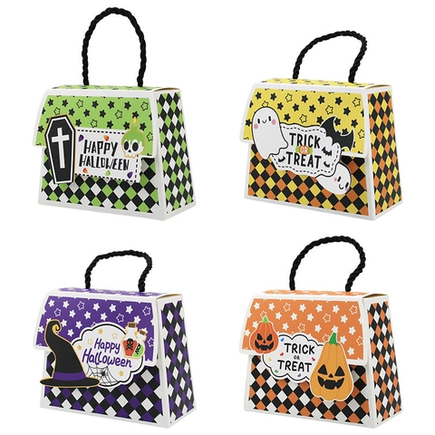 Halloween Gift Bags Candy Boxes Paper Handheld Tote With Rope Handle Trick Or Treat Party Favor Packaging