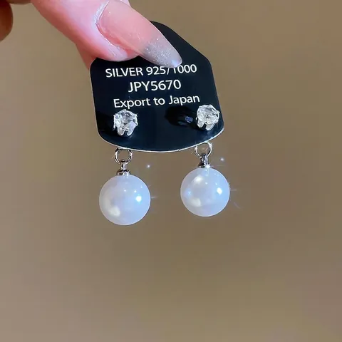 Elegant Round Imitation Artificial Pearl Drop Earrings With Zircon Inlay And 925 Sterling Silver Earring Post For Women Retro Style