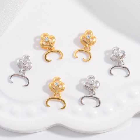 Gancio Per Ciondolo In Argento Sterling 925 Con Zircone Petalo Di Fiore Connettore Per Creazione Gioielli DIY