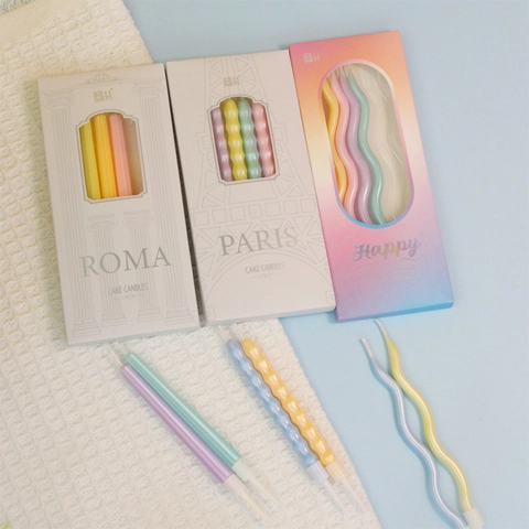 Birthday Cake Candles Macaron Colorful Spiral Wavy Paraffin Wax Party Decor Roma Paris Style Celebration