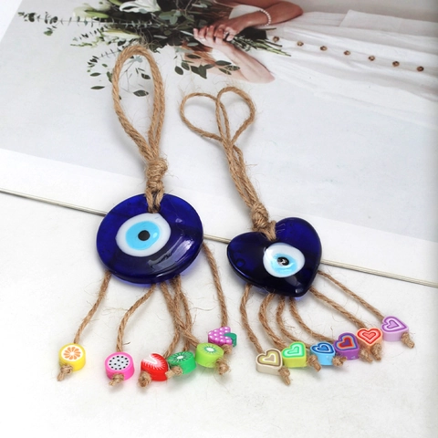 Evil Eye Schlüsselanhänger Nazar Handgefertigt Hanfseil Glas Herz Stern Anhänger Für Auto Haus Schutz Amulett