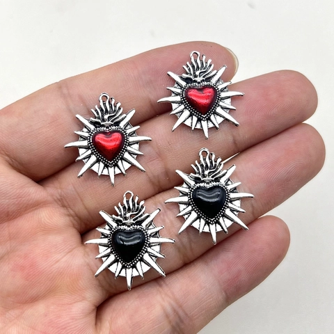 Sakralherz Anhänger Flamme Sonnenstrahl Emaille Zinklegierung Retro Gothic Für DIY Schmuckherstellung Halsketten