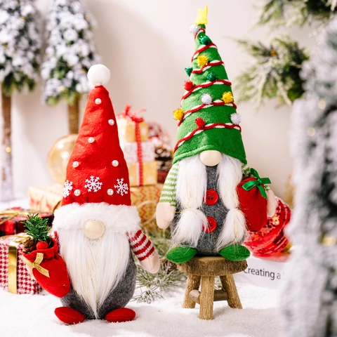 Gnome De Noël En Peluche Fait À Main Poupée Tomte Sans Visage Avec Chapeau Flocon De Neige Sac Cadeau Décoration De Fête