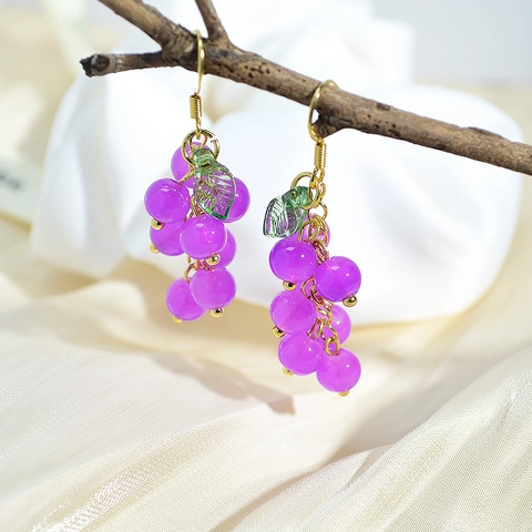 Sweet Grape Cluster Drop Earrings Copper Gold Plated Artificial Crystal Tassel Fruit Ear Jewelry For Women
