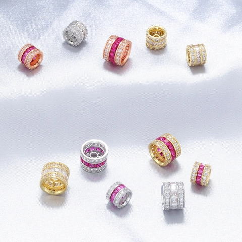Brass Cubic Zirconia Barrel Spacer Beads Colorful Micro Pave Cylinder Charms For DIY Jewelry Making Bracelets